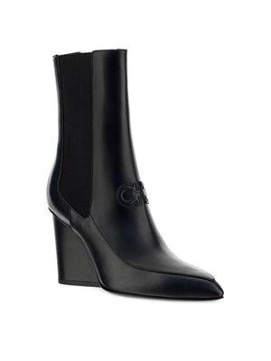 FERRAGAMO Gancini Hook Logo Ankle Boots - 8.5 cm Heel