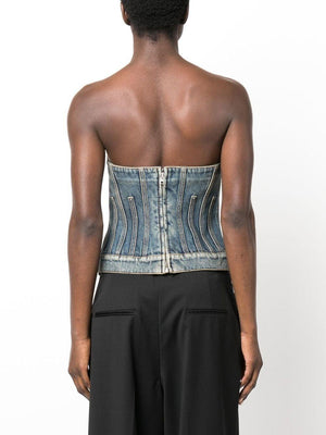 ALEXANDER MCQUEEN Distressed Wash Denim Corset Top for Women - SS23