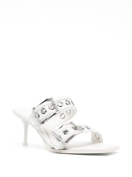 ALEXANDER MCQUEEN Edgy White Punk Buckle Leather Flats for Women - SS23