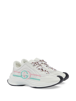 GUCCI Streamlined Fashion Essential: Women's White, Pink, and Green Leather Sneakers