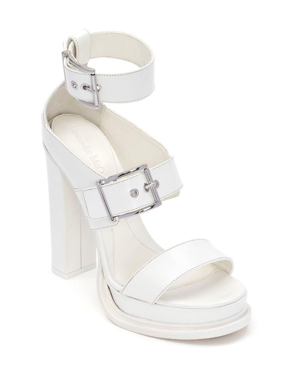 ALEXANDER MCQUEEN Ivory Leather Boxcar Sandals for Women - SS23 Collection