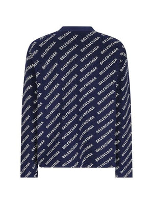 BALENCIAGA Navy Blue Jacquard Cardigan for Men