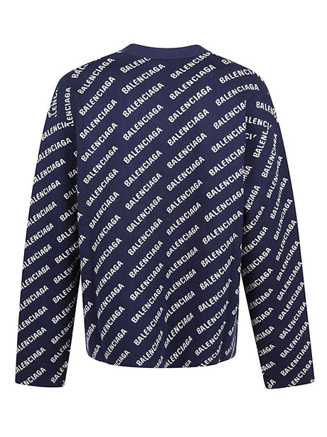 BALENCIAGA Blue All-Over Logo Cotton Cardigan for Men