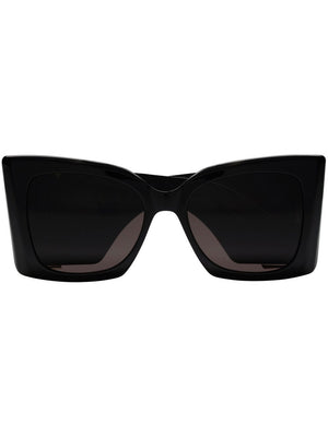 SAINT LAURENT Oversized Black Sunglasses with Green Lenses