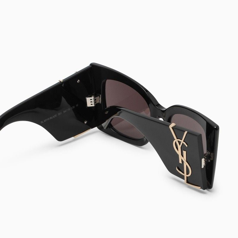 SAINT LAURENT Oversized Black Sunglasses with Green Lenses