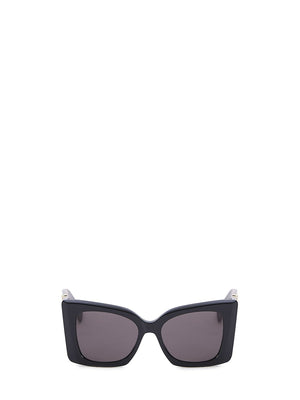 SAINT LAURENT Oversized Black Sunglasses with Green Lenses