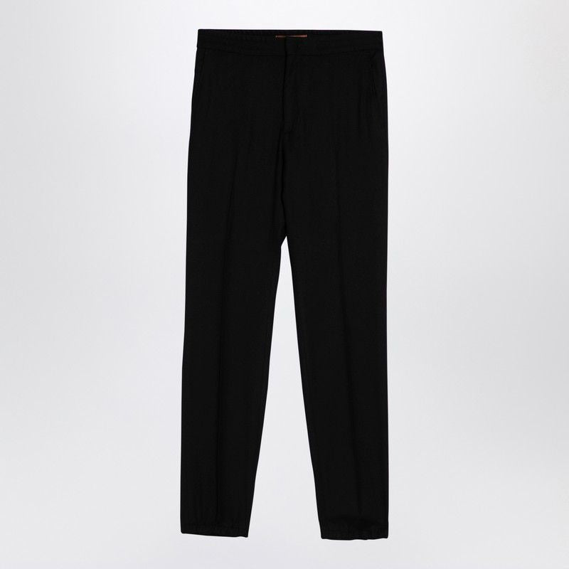 ZEGNA Elegant Black Wool Trousers with Elastic Waist