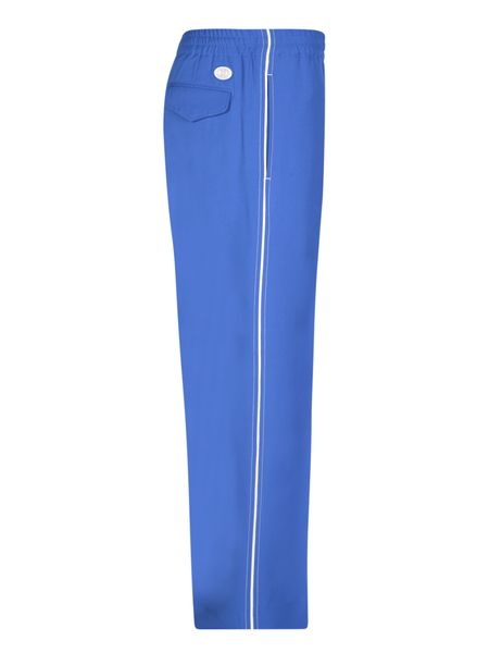 GUCCI Men's Blue Wool Trousers with Leather Details