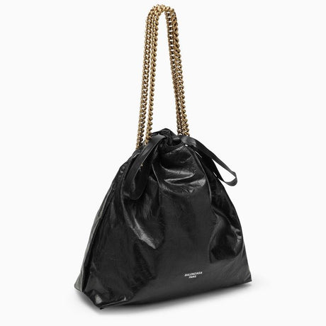 BALENCIAGA Black Calfskin Leather Medium Tote with Chain Strap and Gold-Tone Accents