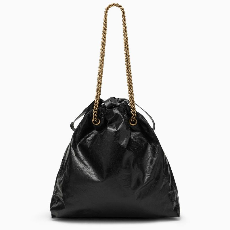 BALENCIAGA Black Calfskin Leather Medium Tote with Chain Strap and Gold-Tone Accents