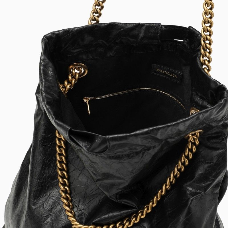 BALENCIAGA Black Calfskin Leather Medium Tote with Chain Strap and Gold-Tone Accents