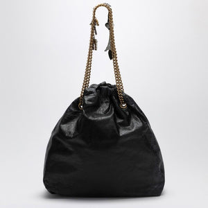 BALENCIAGA Crush Medium Black Leather Tote with Chain Strap