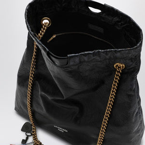 BALENCIAGA Crush Medium Black Leather Tote with Chain Strap