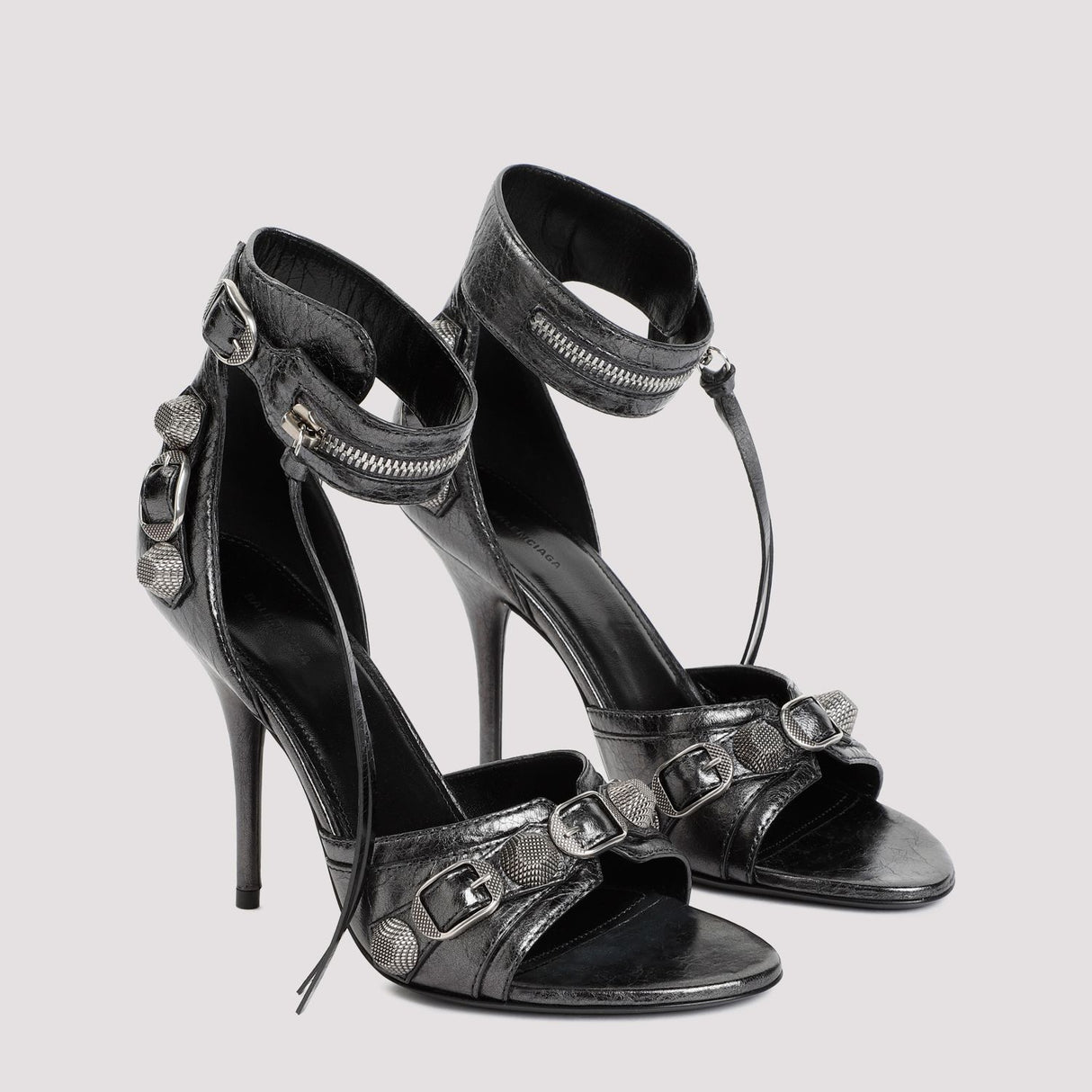 BALENCIAGA Grey Leather Cagole Sandals for Women - SS24 Collection