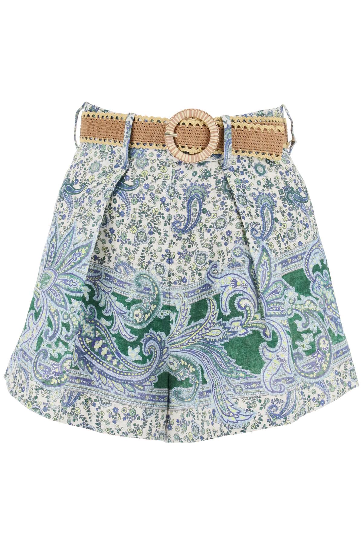 ZIMMERMANN Green Paisley High-Waist Linen Shorts