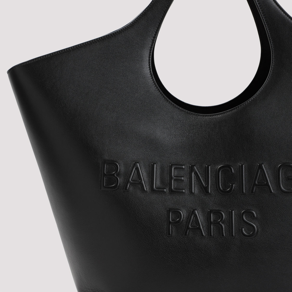 BALENCIAGA Mary-Kate Medium Black Leather Tote Handbag with Silver-Tone Details and Suede Lining