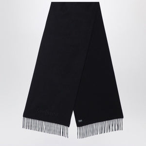 SAINT LAURENT Luxury Black Cashmere Scarf with Decorative Fringes