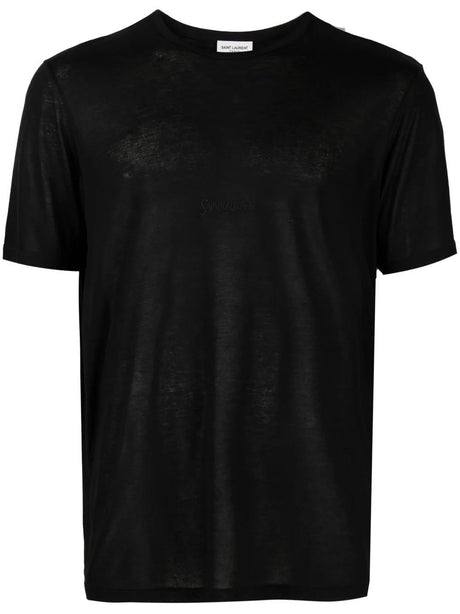 SAINT LAURENT Ribbed Collar Viscose T-Shirt for Men in Black - FW23 Collection