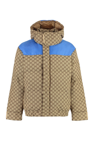 GUCCI Men's Beige Technical Fabric Down Jacket with Elasticated Bottom for FW23