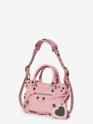 BALENCIAGA Pink Leather Handbag with Antique Silver Finishes and Braid Details