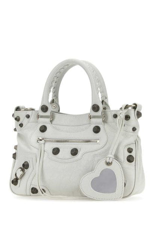 BALENCIAGA Studded Leather Tote Handbag in White for Women