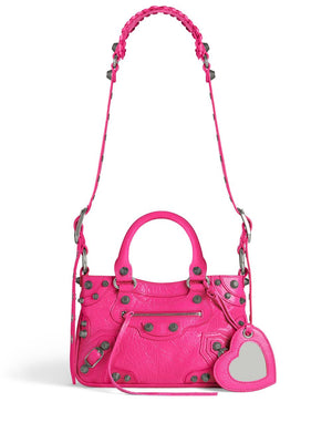 BALENCIAGA Fuchsia Pink Small Neo Cagole Lambskin Tote with Silver-Tone Details and Eco-Friendly Rating