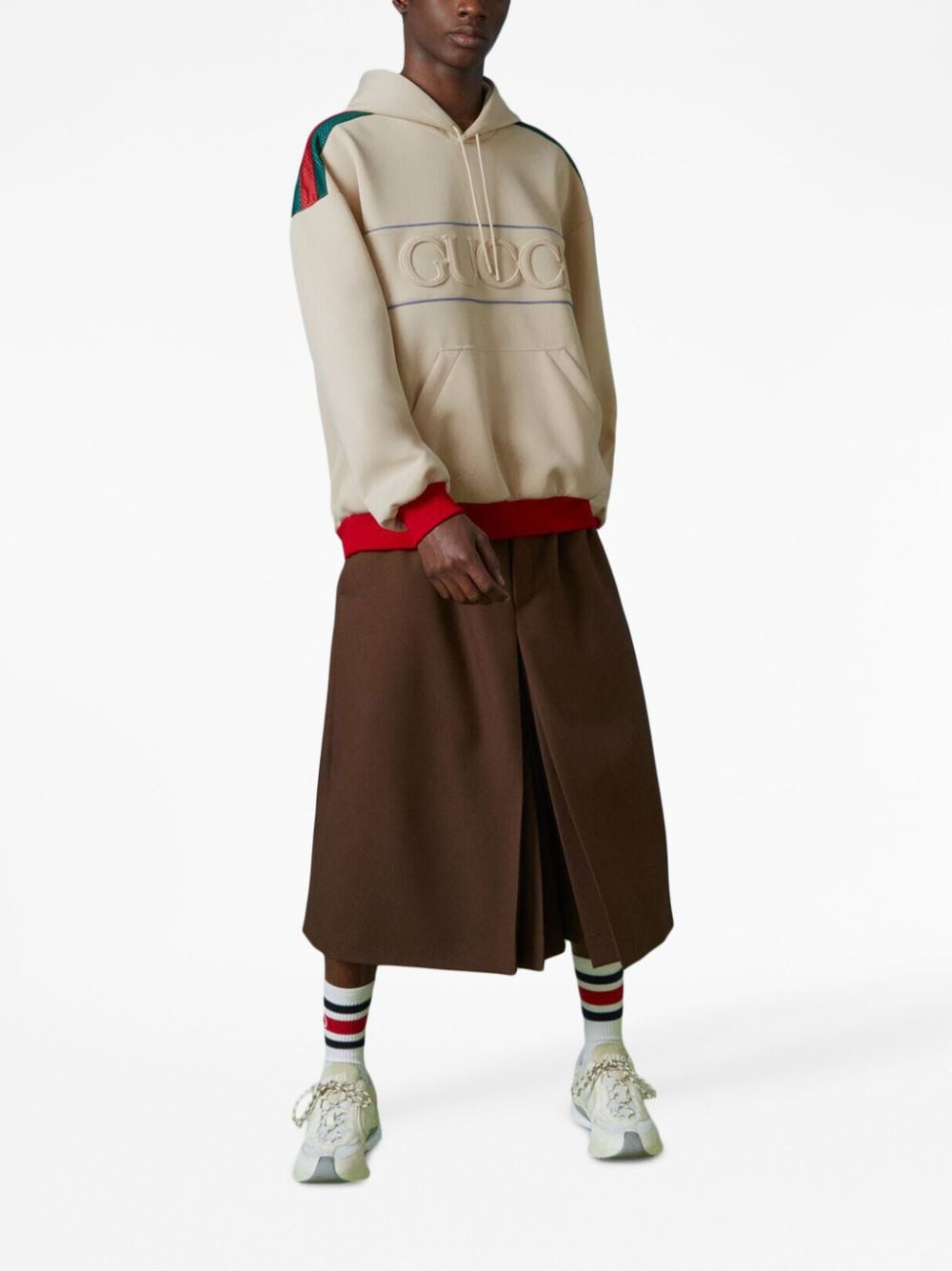 GUCCI Web Stripe Logo-Embossed Hoodie for Men in White