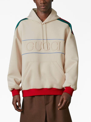 GUCCI Web Stripe Logo-Embossed Hoodie for Men in White