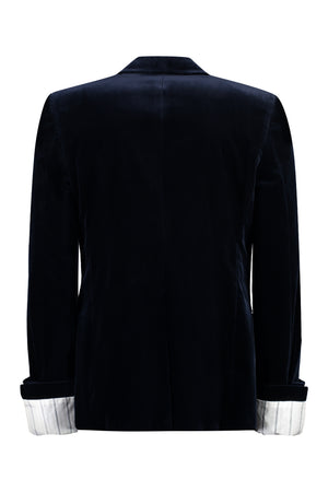 GUCCI Blue Single-Breasted Velvet Jacket for Men