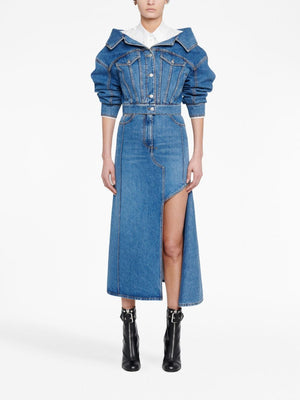 ALEXANDER MCQUEEN Blue Denim Midi Skirt | FW23 Collection