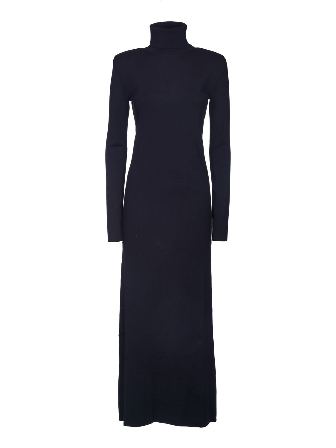 SAINT LAURENT Women's Black Wool Dress with Stand Up Collar, Cut-Out Detail, and Side Slit