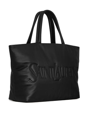 SAINT LAURENT Men's Black Leather Tote Handbag with Logo Detail