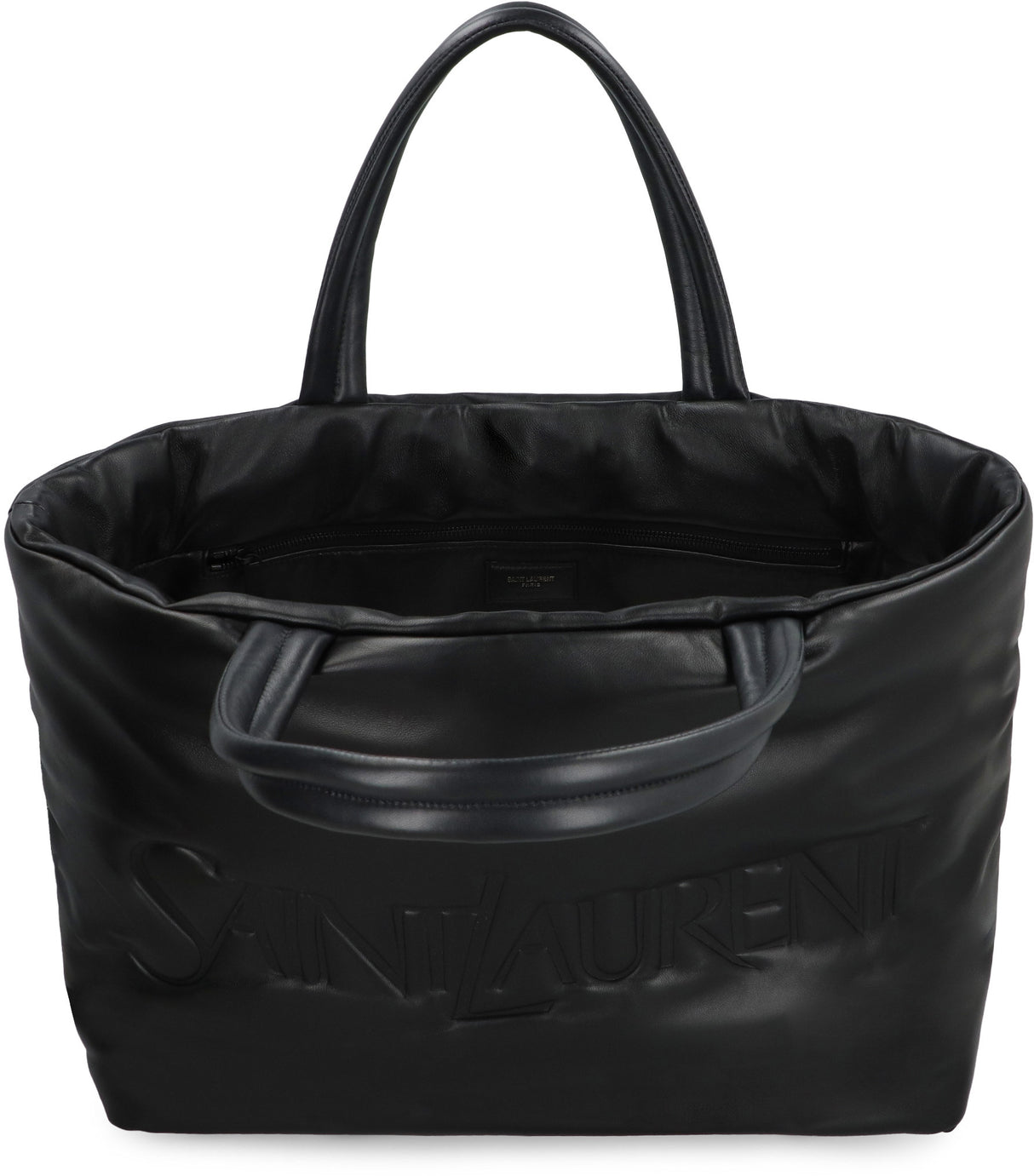 SAINT LAURENT Men's Black Leather Tote Handbag with Logo Detail