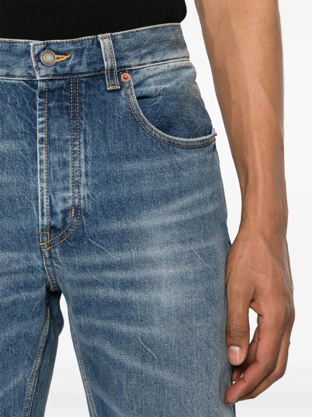 SAINT LAURENT Classic Men's Blue Low Rise Straight Leg Jeans for SS24