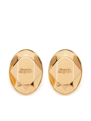 ALEXANDER MCQUEEN Faceted Stone Stud Earrings | Gold-tone Brass Skull Appliqué Logo | FW23 | Women's Fashion Jewelry