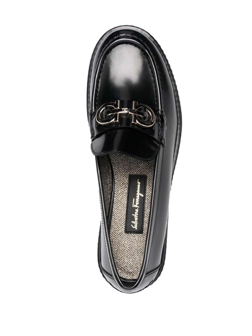 FERRAGAMO Jet Black Leather Slip-On Moccasins for Women