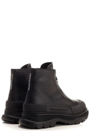 ALEXANDER MCQUEEN Zip Tread Slick Leather Ankle Boots