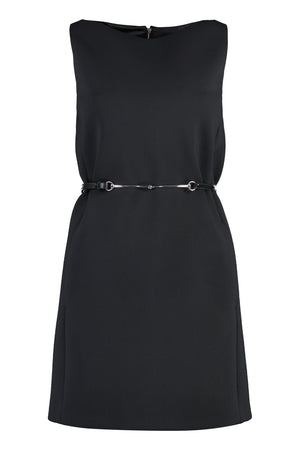 GUCCI Black Wool-Blend Dress with Front Pockets, Leather Belt, and Metal Horsebit for Women