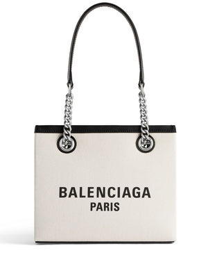 BALENCIAGA Small Duty-Free Canvas Tote with Leather Accents and Chain-Link Handles