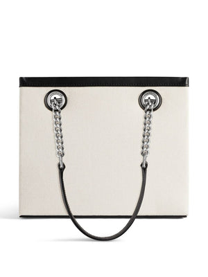 BALENCIAGA Small Duty-Free Canvas Tote with Leather Accents and Chain-Link Handles