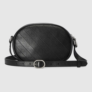 GUCCI Black Leather Mini Shoulder Bag with Round Interlocking G Patch, Adjustable Strap - 20x15x8 cm