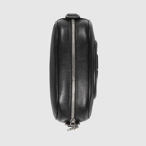 GUCCI Black Leather Mini Shoulder Bag with Round Interlocking G Patch, Adjustable Strap - 20x15x8 cm