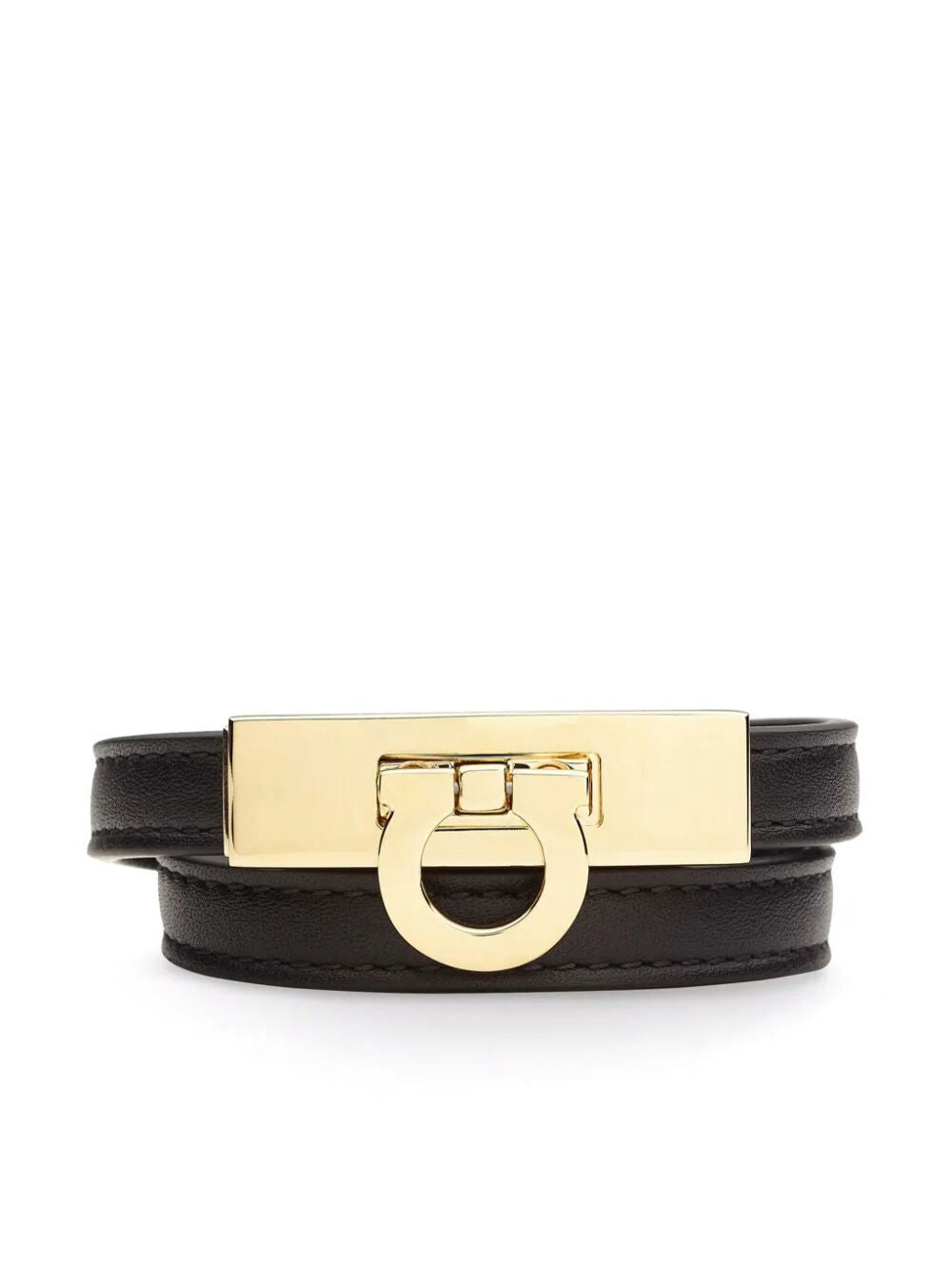 FERRAGAMO Double Loop Calfskin Bracelet with Brass Gancini Clasp - Size 17