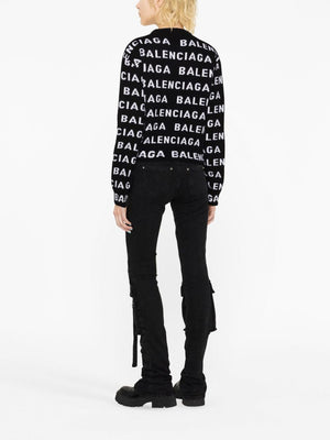 BALENCIAGA Intarsia Logo Wool Cropped Sweater for Women