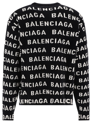 BALENCIAGA Men's Allover Logo Knit Crewneck Sweater