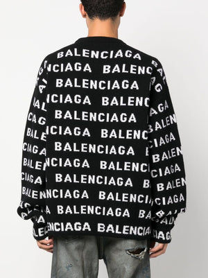 BALENCIAGA Men's Allover Logo Knit Crewneck Sweater