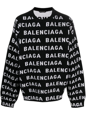 BALENCIAGA Men's Allover Logo Knit Crewneck Sweater