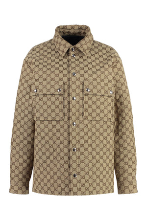 GUCCI Beige GG Supreme Cotton Shirt Model Jacket for Women