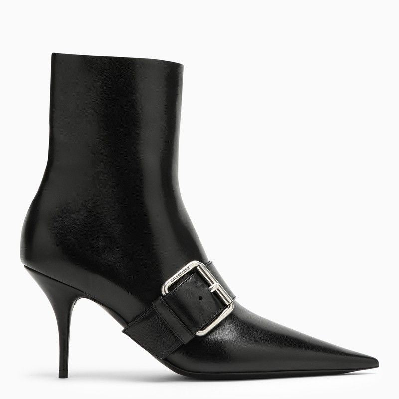 BALENCIAGA Black Pointy Toe Ankle Boots with Stiletto Heels for Women