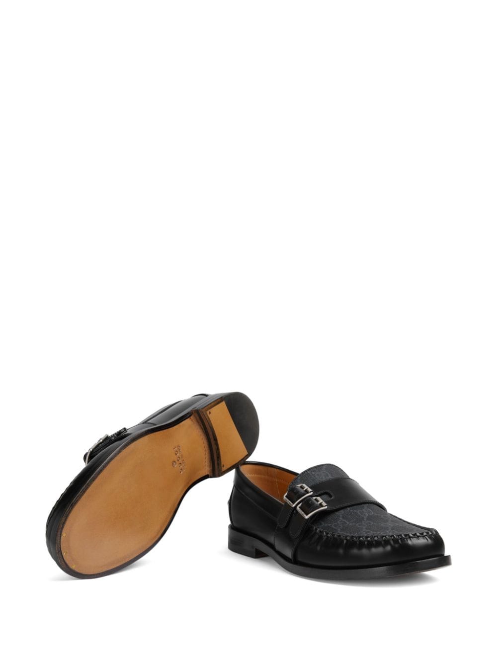 GUCCI Men's Black Leather Loafers with Jacquard Fabric Detail